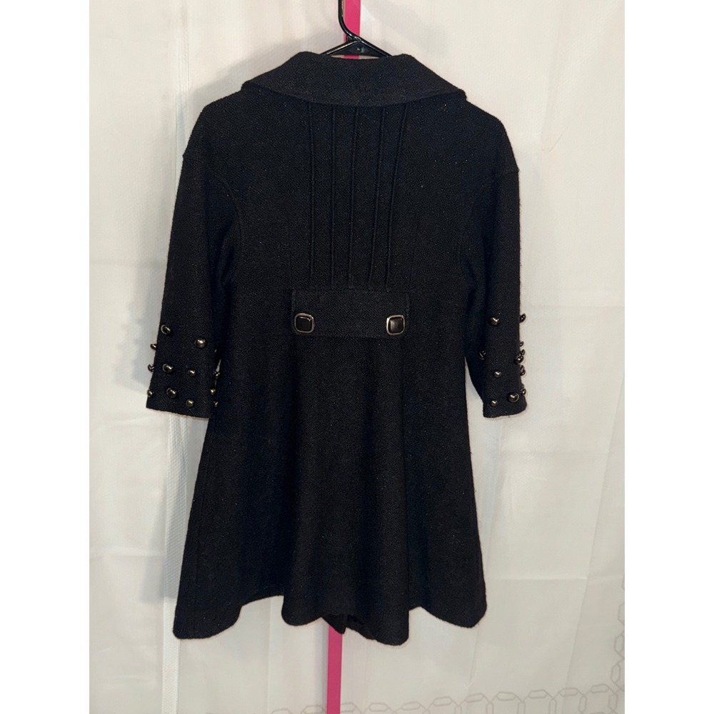 MaxMara Black Button Front Studded Sleeve Flare Coat Women's - Picture 6 of 13